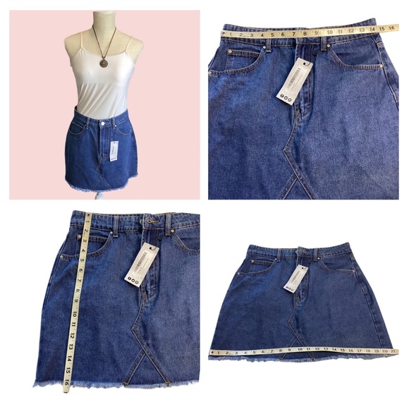 Boohoo | NWT Blue Denim 8 Mini Skirt High Wasted Frayed Hem - Picture 3 of 15